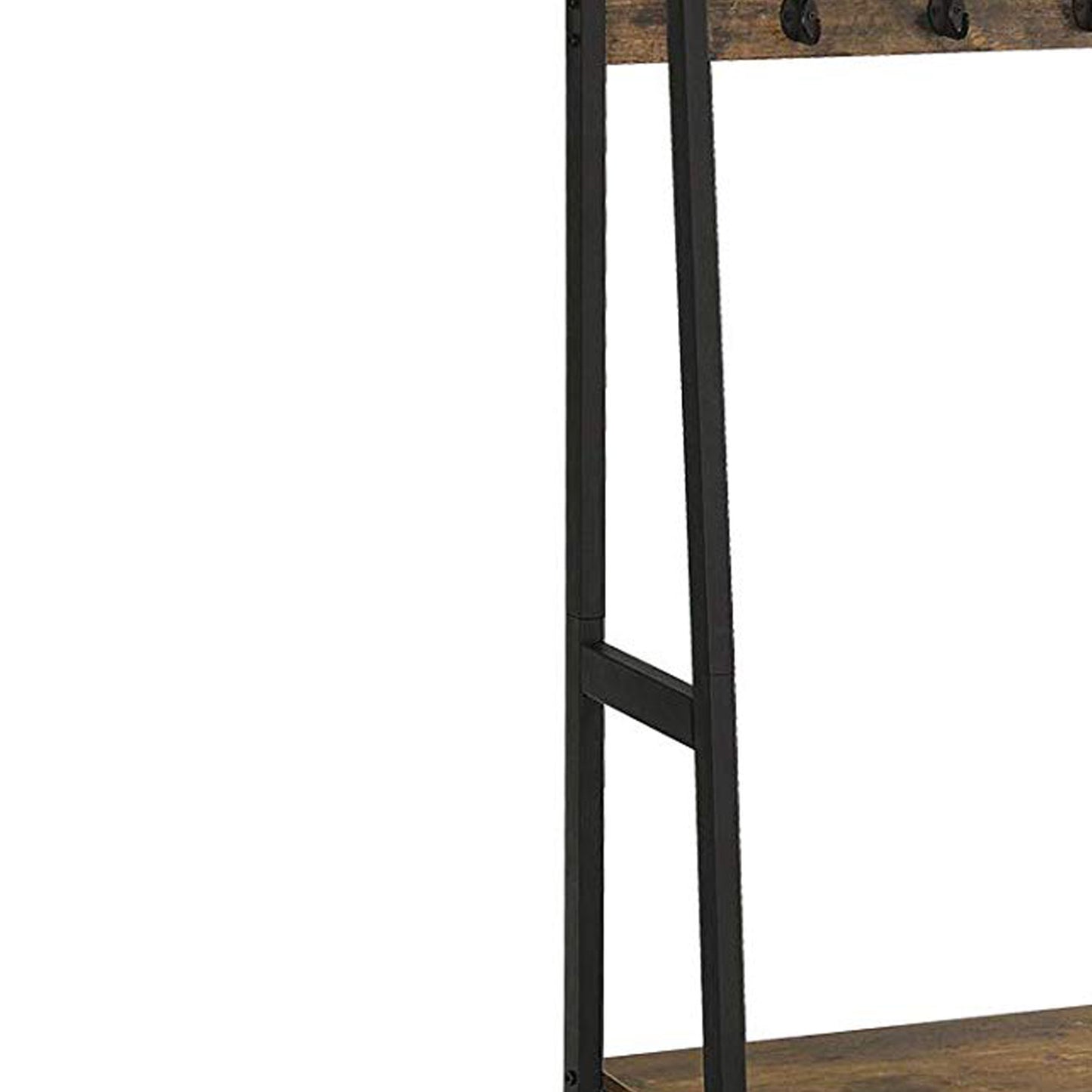 Iron Framed Coat Rack With Two Storage Shelves And Hanging Rail, Brown And Black By Benzara | Coat Racks | Modishstore - 6