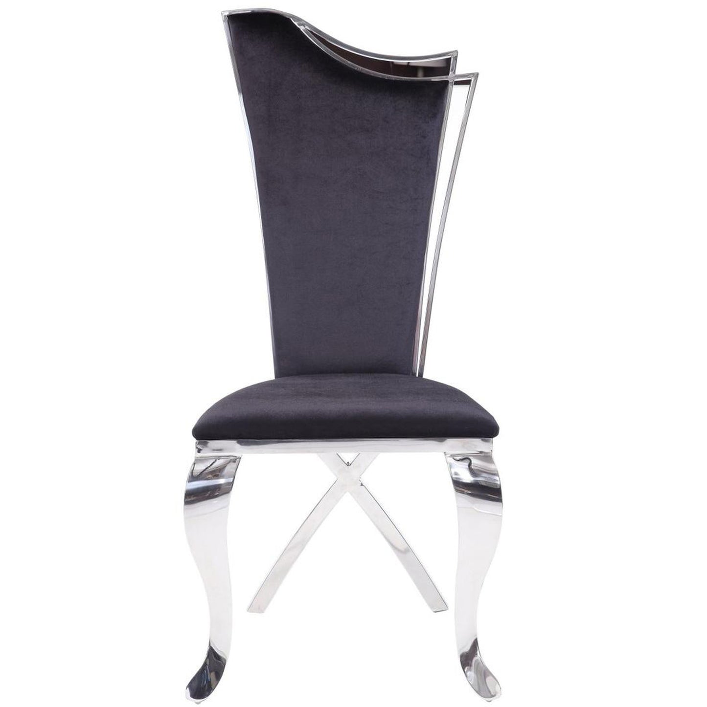 Fabric Upholstered Metal Side Chairs With Asymmetrical Backrest, Silver And Black, Set Of Two By Benzara | Dining Chairs | Modishstore