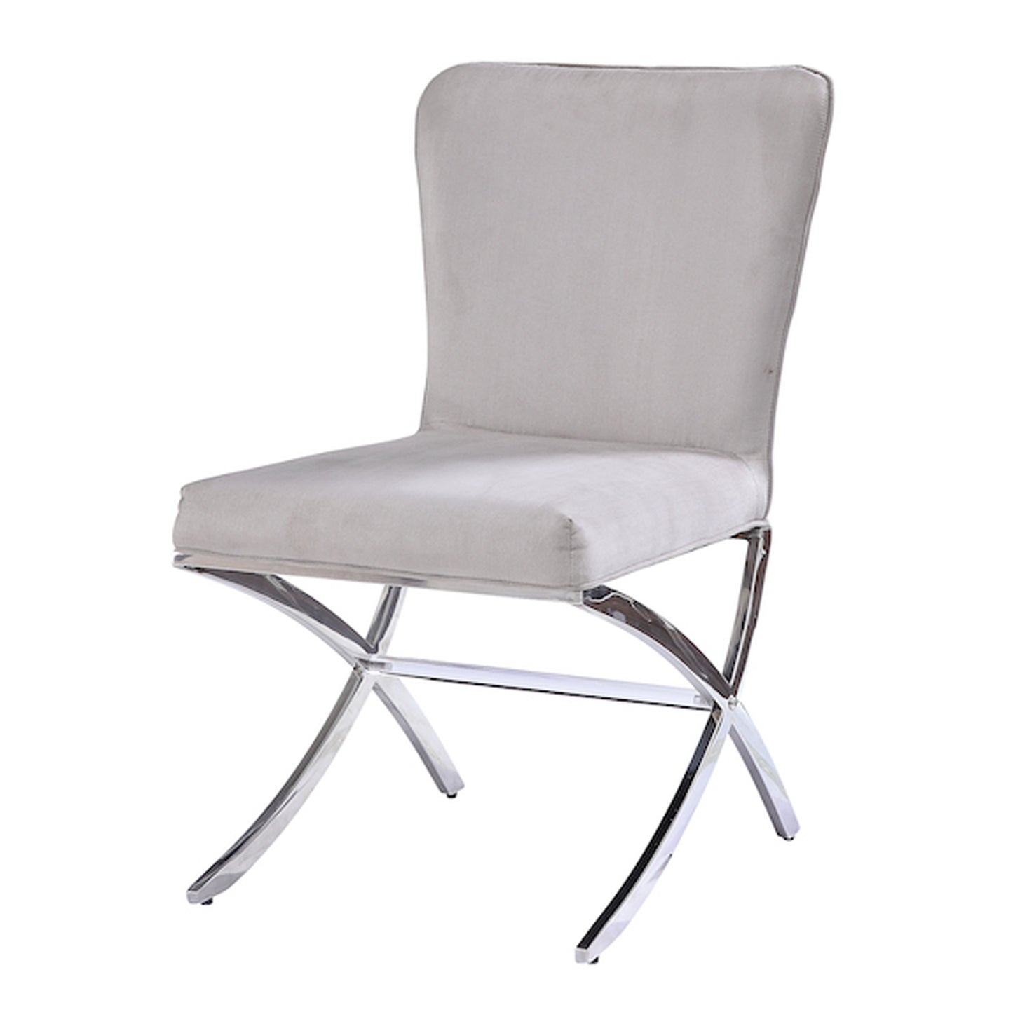 Velvet Upholstered Metal Side Chair With X Style Base, Light Gray And Silver, Set Of Two By Benzara | Dining Chairs | Modishstore