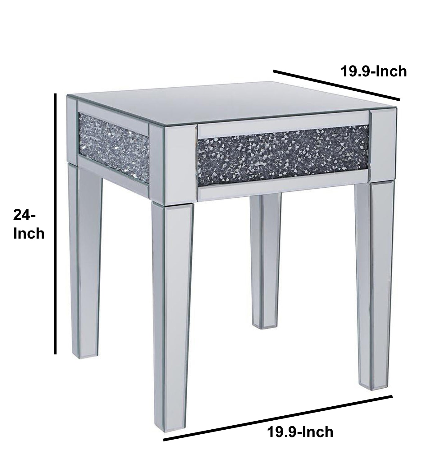 Wood And Mirror End Table With Faux Crystals Inlay, Clear By Benzara | Side Tables | Modishstore - 6