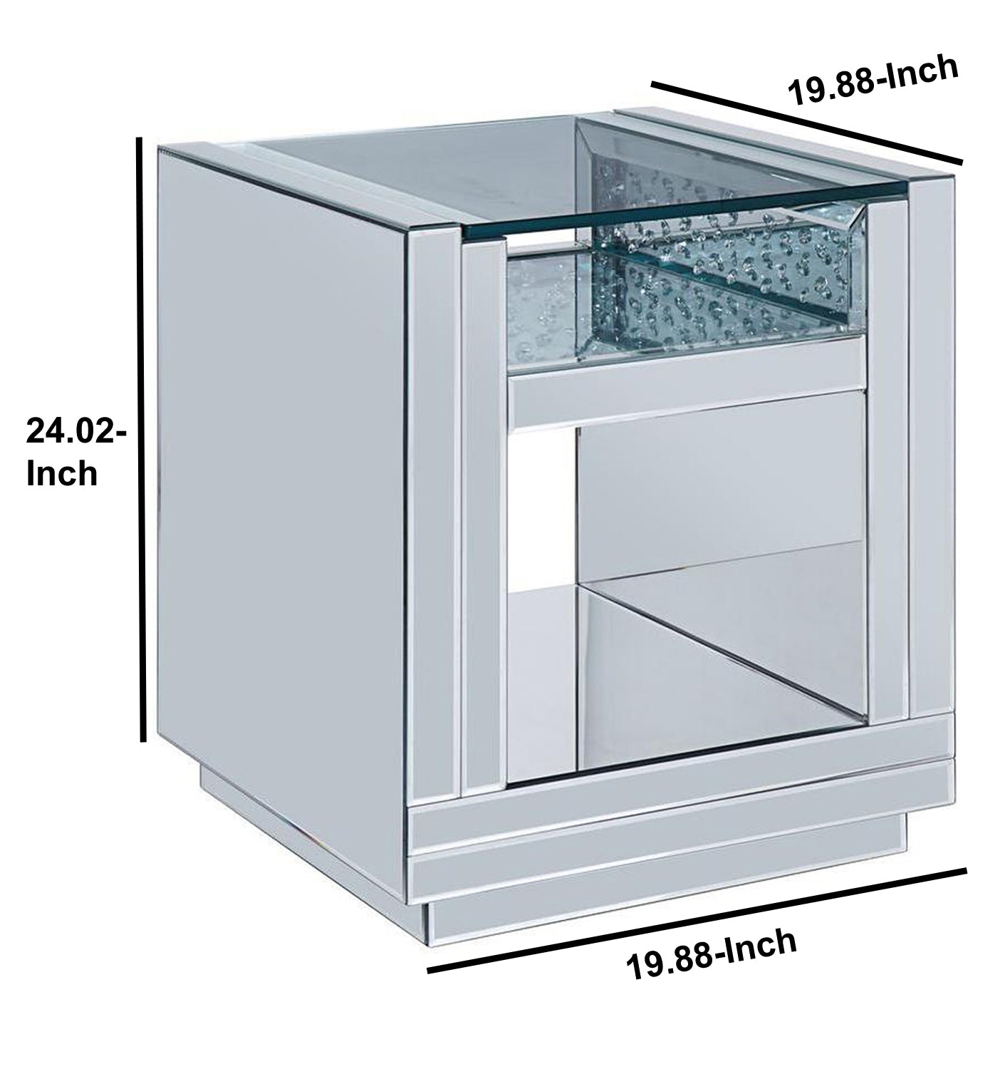 Square Wooden End Table With Mirror Panel Inserts And Faux Crystals, Silver By Benzara | Side Tables | Modishstore - 6