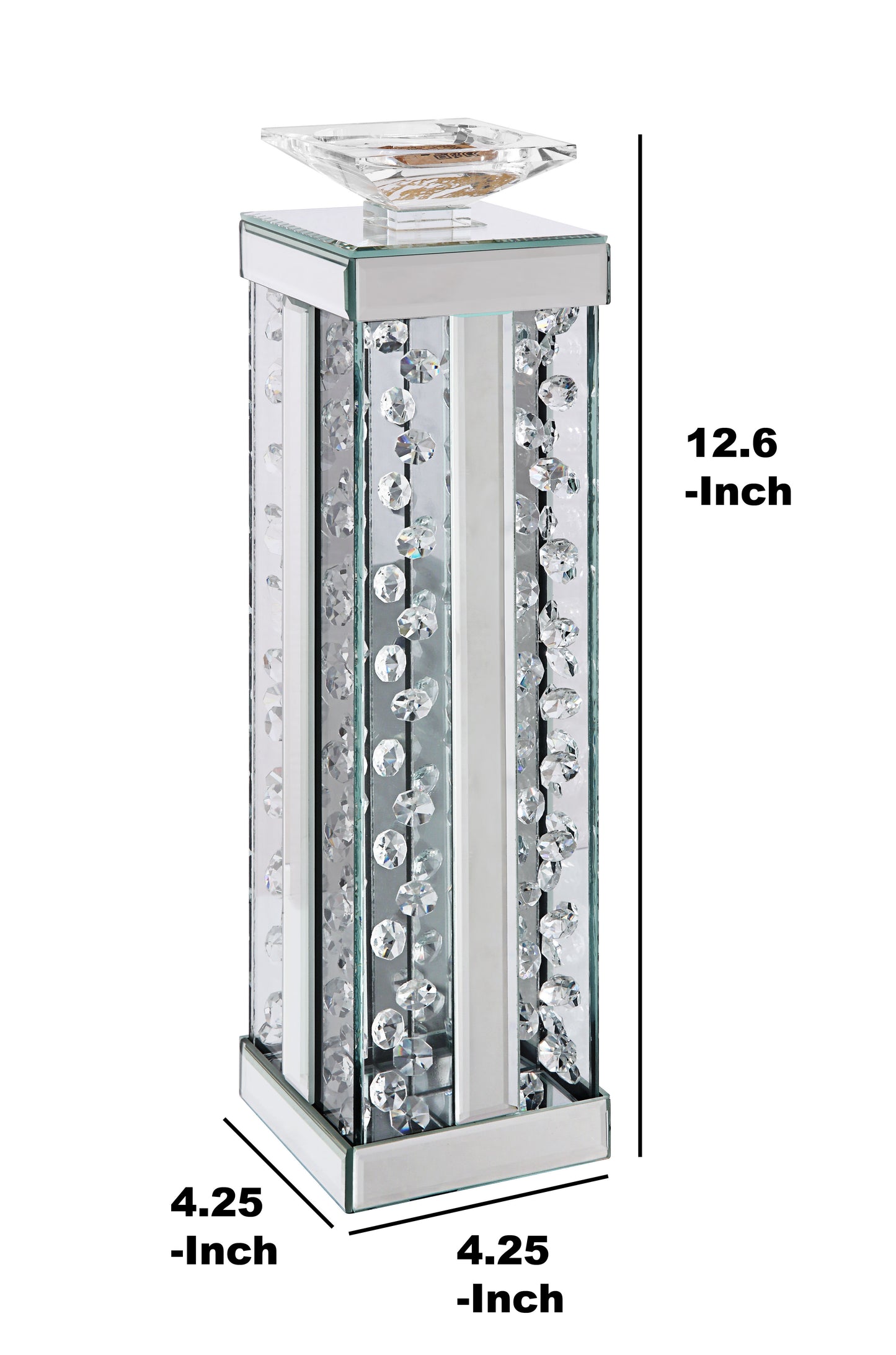 Wood And Glass Candle Holder With Faux Crystal Studs, Clear, Set Of Two, Large By Benzara | Candle Holders | Modishstore - 6