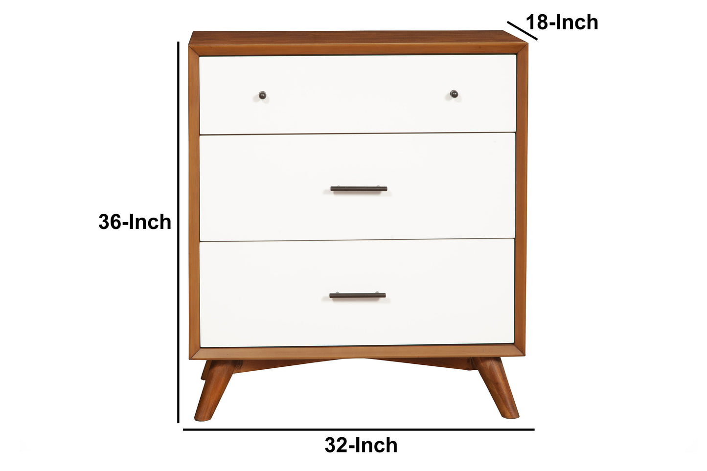 Modern Style Wooden Chest With Three Drawers And Flared Legs, Brown And White By Benzara | Cabinets | Modishstore - 5