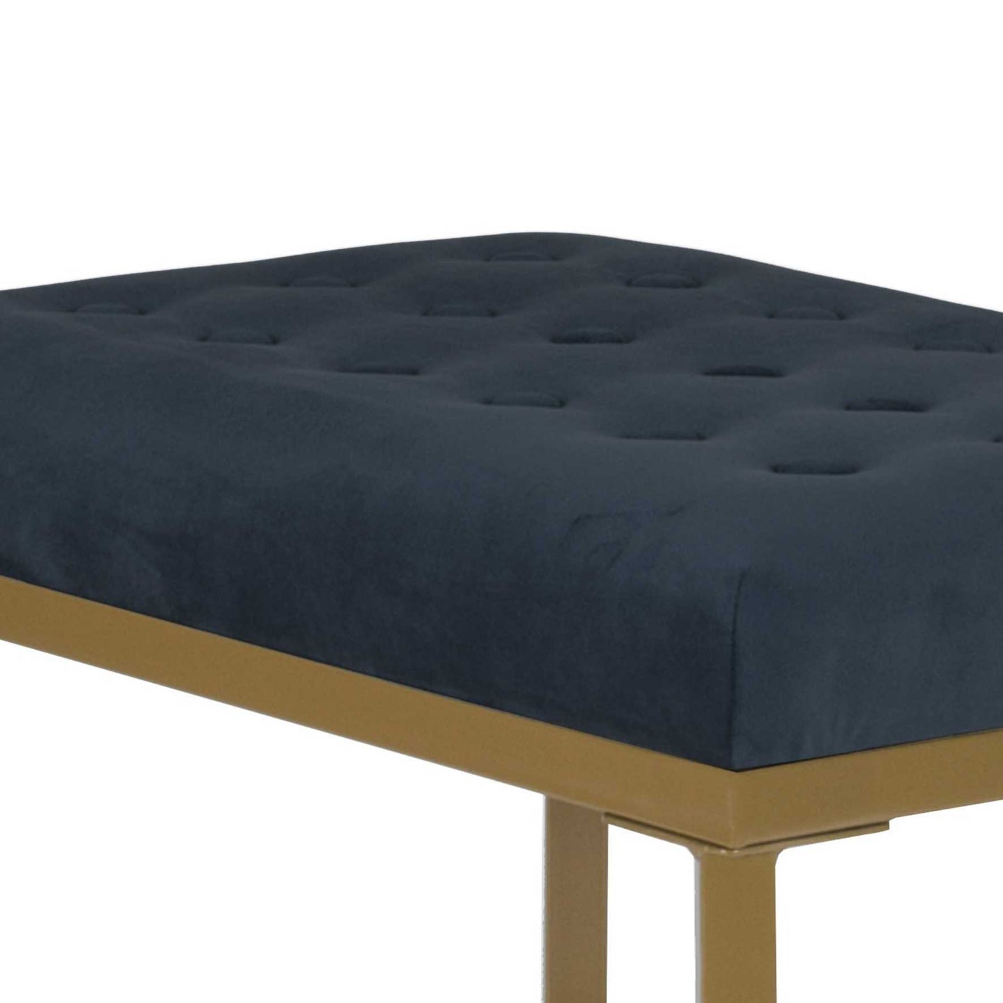 Metal Framed Bench With Button Tufted Velvet Upholstered Seat, Dark Blue And Gold By Benzara | Benches | Modishstore - 5