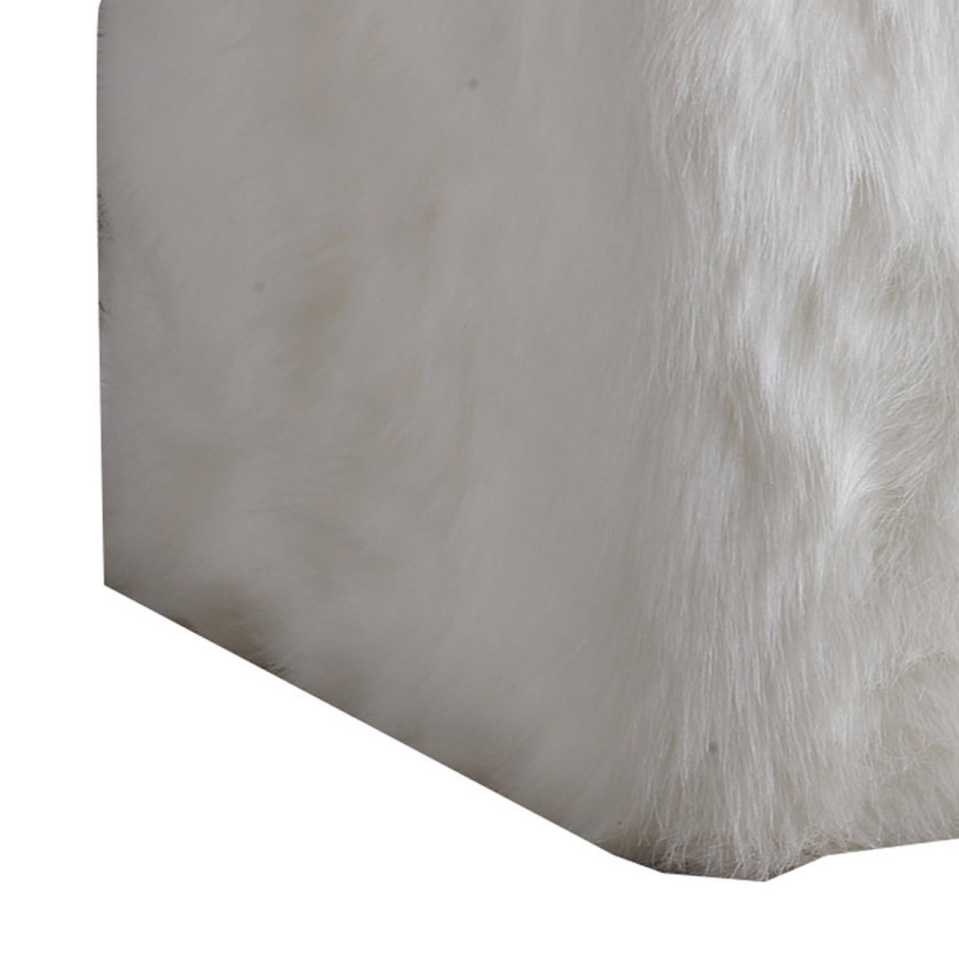 Faux Fur Upholstered Wooden Ottoman In Cube Shape, White By Benzara | Ottomans | Modishstore - 5