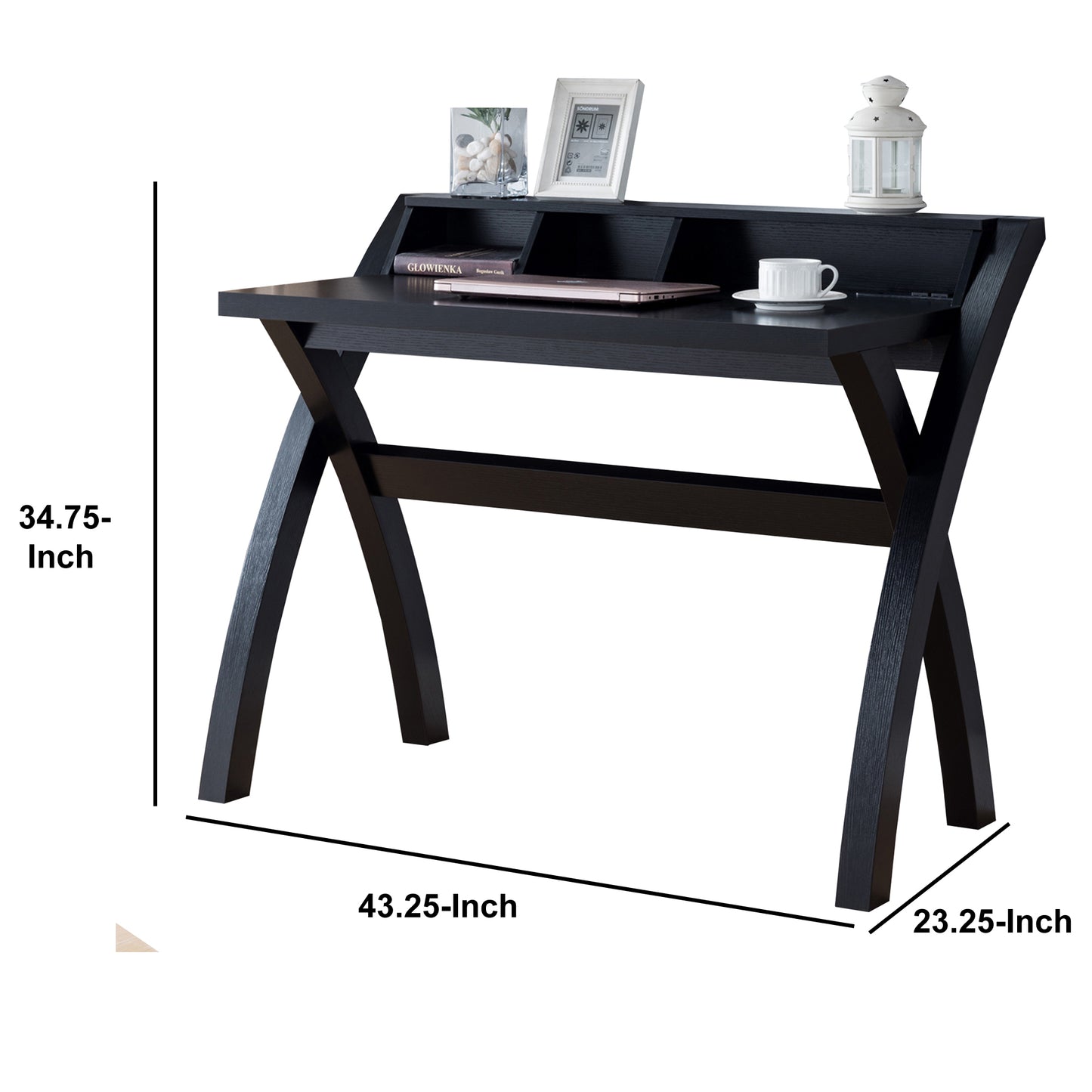 Multifunctional Wooden Desk With Electric Outlet And Trestle Base, Black By Benzara | Desks | Modishstore - 5