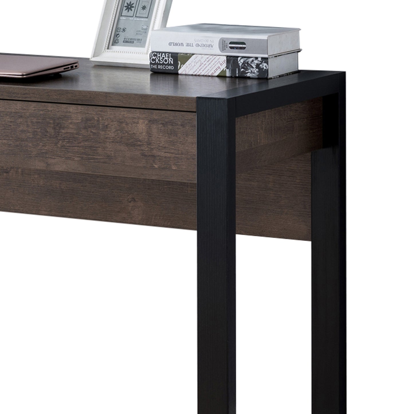 Rectangular Wooden Desk With Electric Outlet And Sled Leg Support, Black And Brown By Benzara | Desks | Modishstore - 5