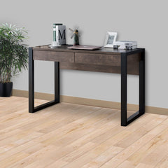 Rectangular Wooden Desk With Electric Outlet And Sled Leg Support, Black And Brown By Benzara