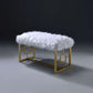 Modern Style Faux Fur Upholstered Bench With Geometrical Side Panels, White And Gold By Benzara | Benches |  Modishstore 