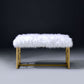 Modern Style Faux Fur Upholstered Bench With Geometrical Side Panels, White And Gold By Benzara | Benches |  Modishstore  - 3