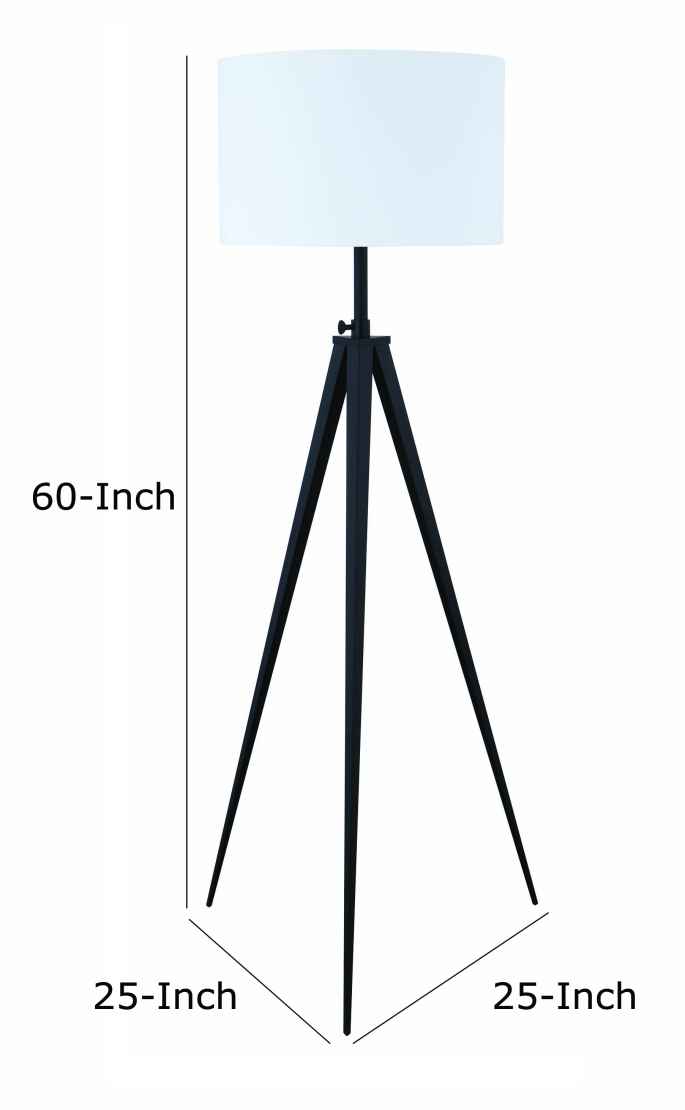 Height Adjustable Metal Tripod Floor Lamp With Fabric Shade, White And Black By Benzara | Floor Lamps | Modishstore - 5