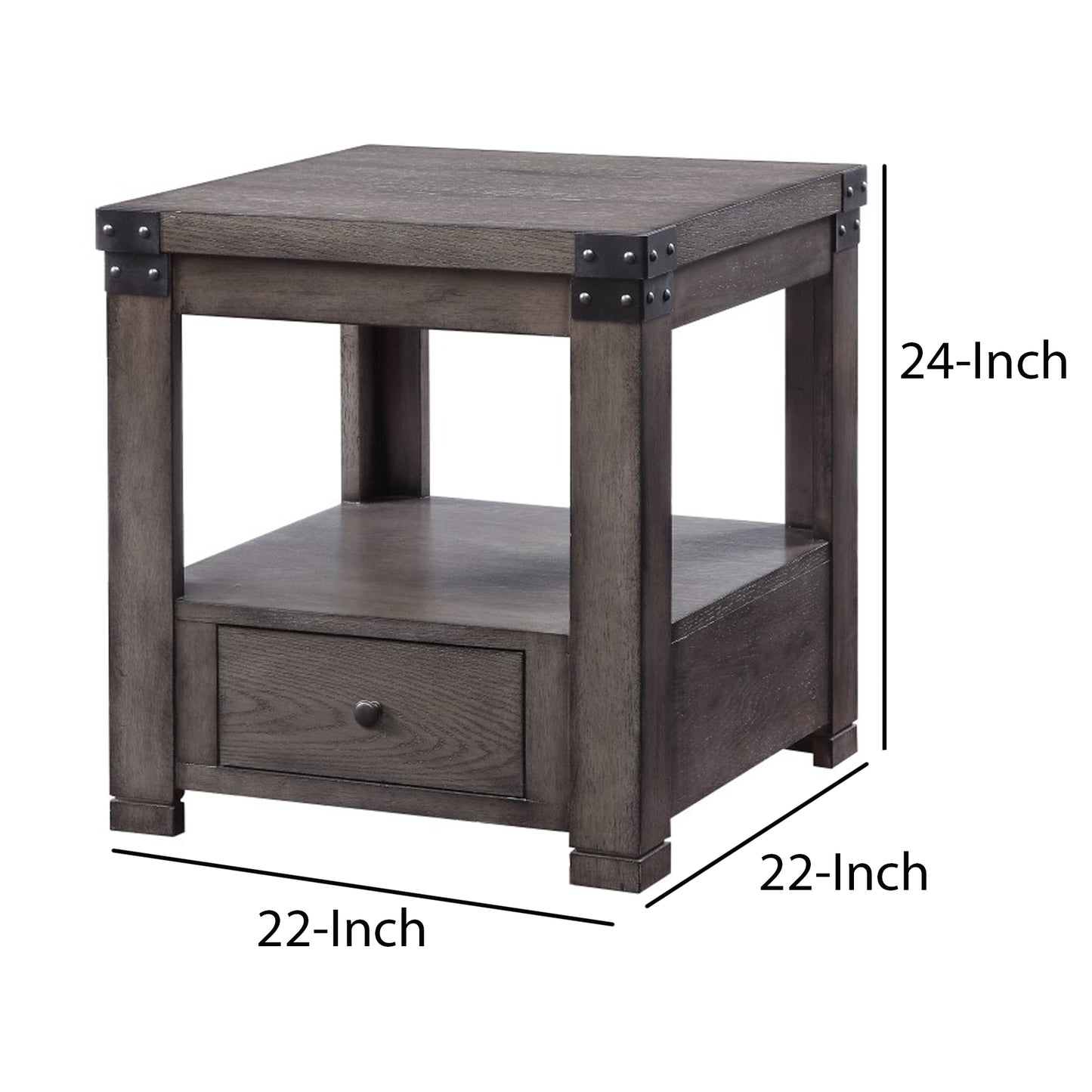 Wooden End Table With Open Bottom Shelf And One Drawer, Gray By Benzara | Side Tables | Modishstore - 6