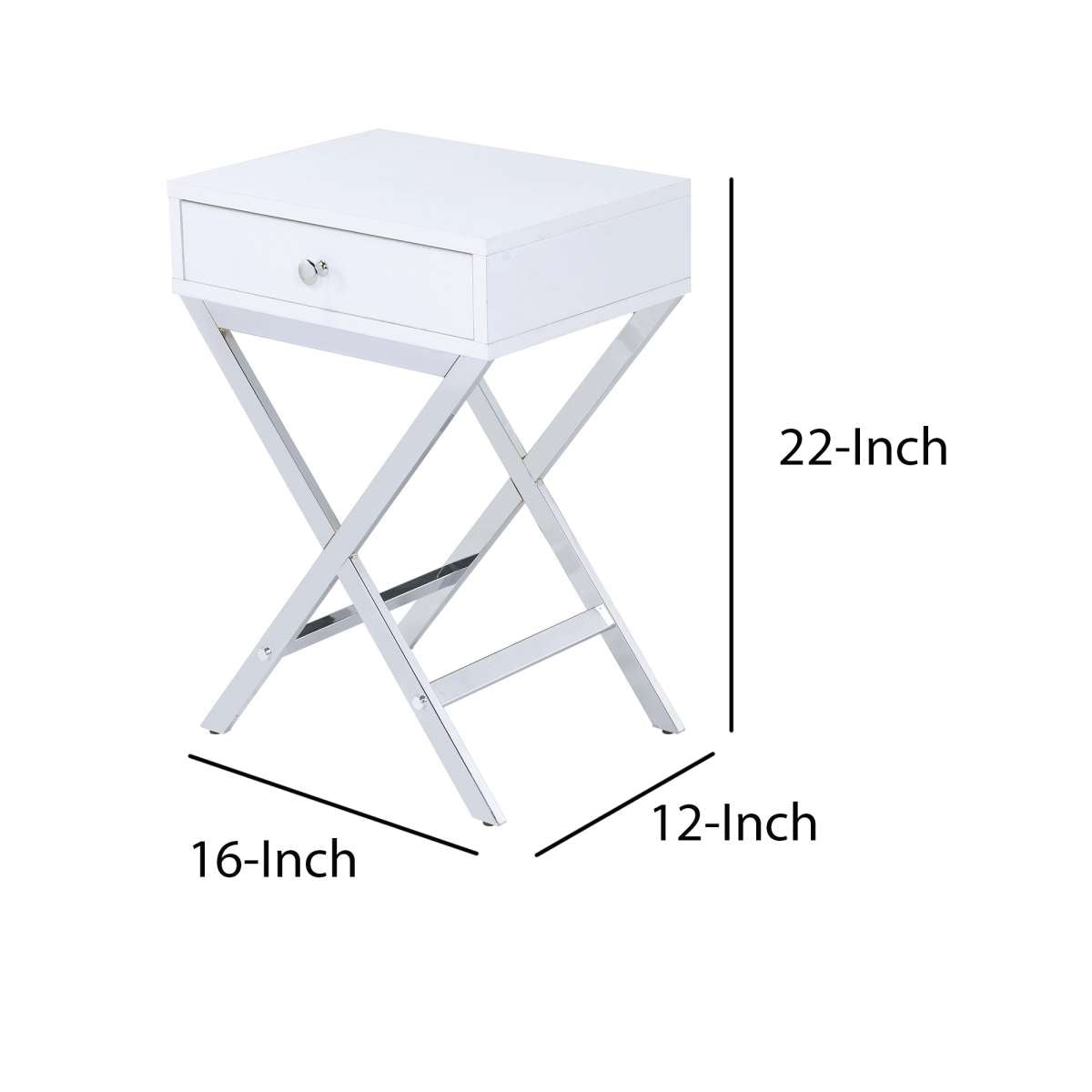Wood And Metal Side Table With Crossed Base, White And Silver By Benzara | Side Tables | Modishstore - 6