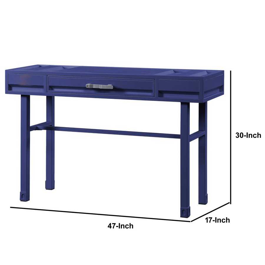 Industrial Style Metal And Wood 1 Drawer Vanity Desk, Blue By Benzara | Dressers |  Modishstore  - 2