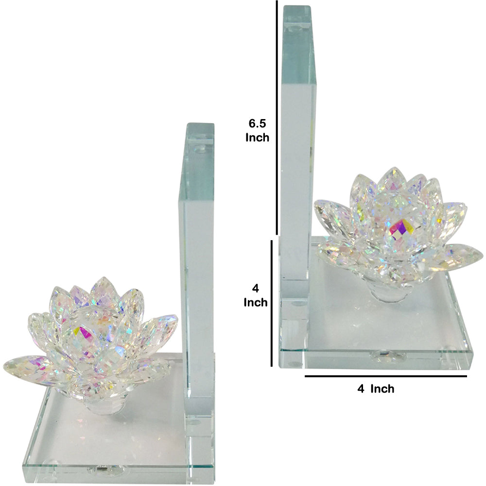 Glass Made Lotus Statuette Bookend, Pair Of 2, Clear By Benzara | Bookends | Modishstore - 5