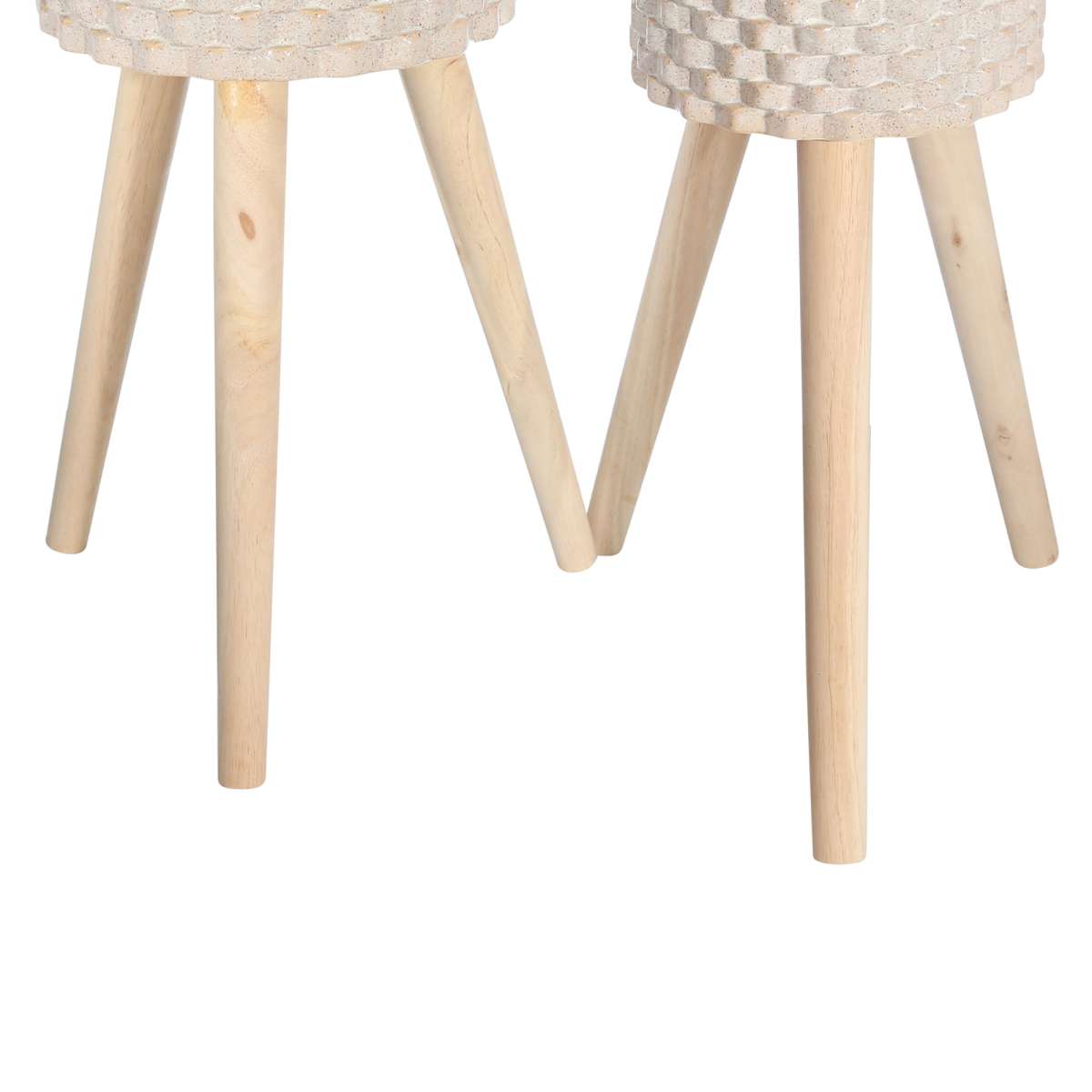 Textured Ceramic Planter With Tripod Legs, Set Of 2, Cream And Brown By Benzara | Planters, Troughs & Cachepots | Modishstore - 5