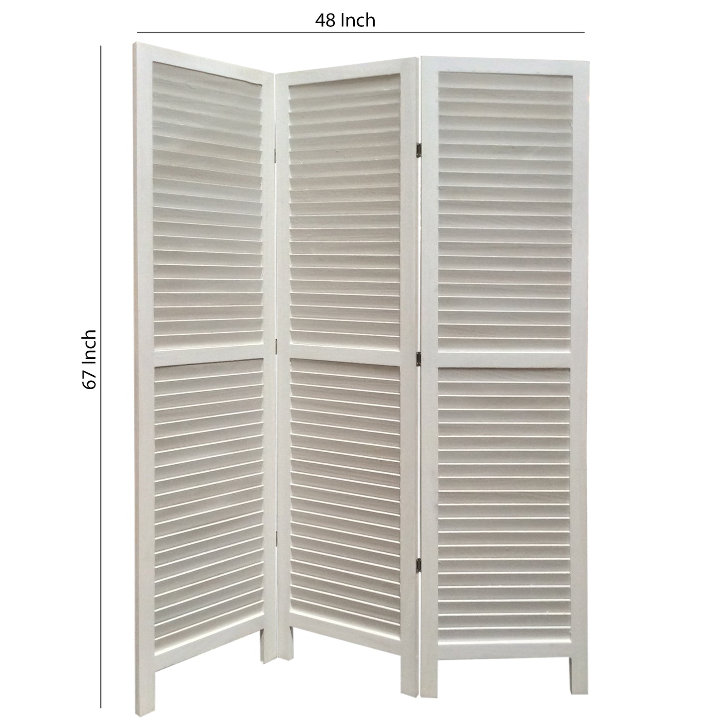 3 Panel Foldable Wooden Shutter Screen With Straight Legs, White By Benzara | Room Divider | Modishstore - 6