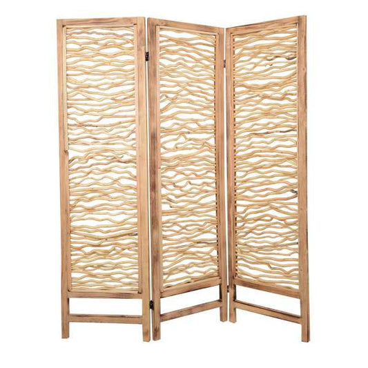 Contemporary 3 Panel Wood Screen With Horizontal Branch Design, Brown By Benzara | Room Divider |  Modishstore 