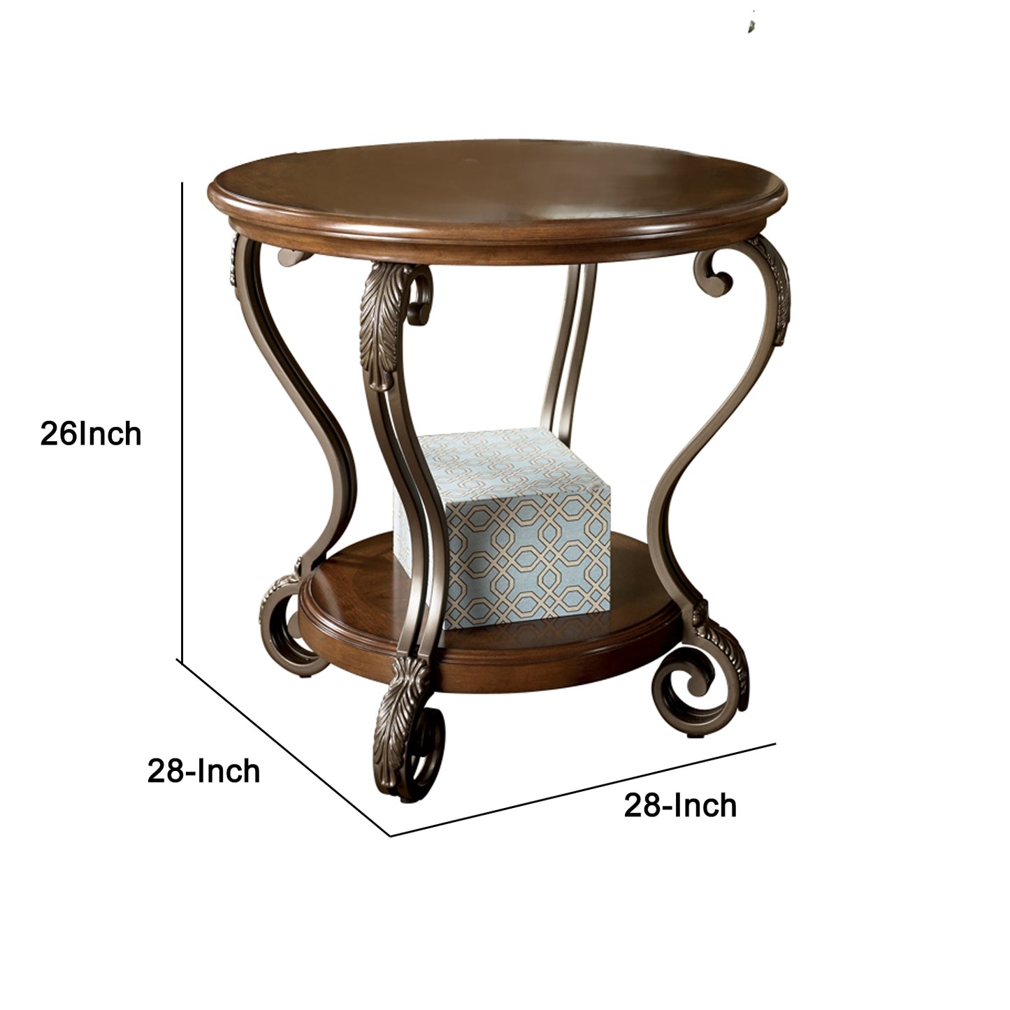 Round End Table With A Bottom Shelf And Designed Curvy Legs, Brown By Benzara | End Tables | Modishstore - 6