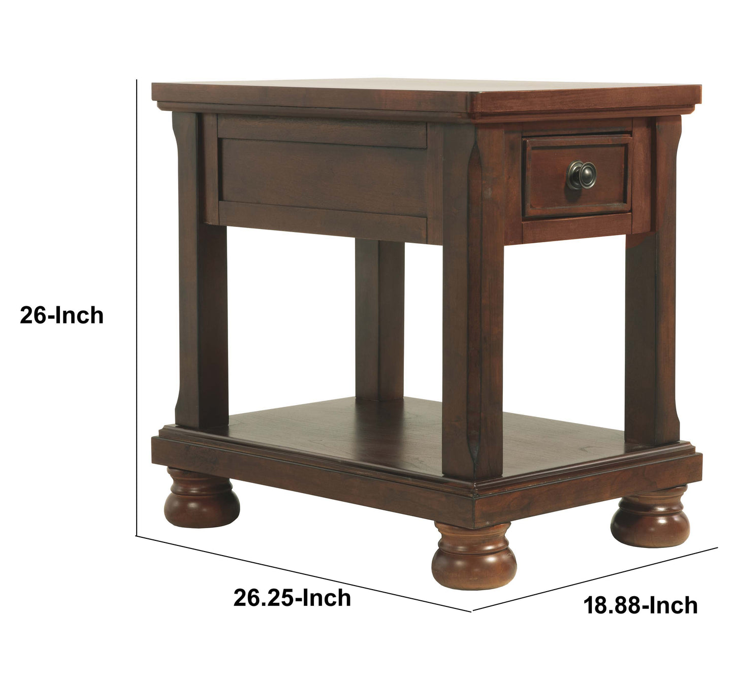 Chair Side End Table With 1 Drawer And Fixed Base Shelf, Brown By Benzara | End Tables | Modishstore - 5