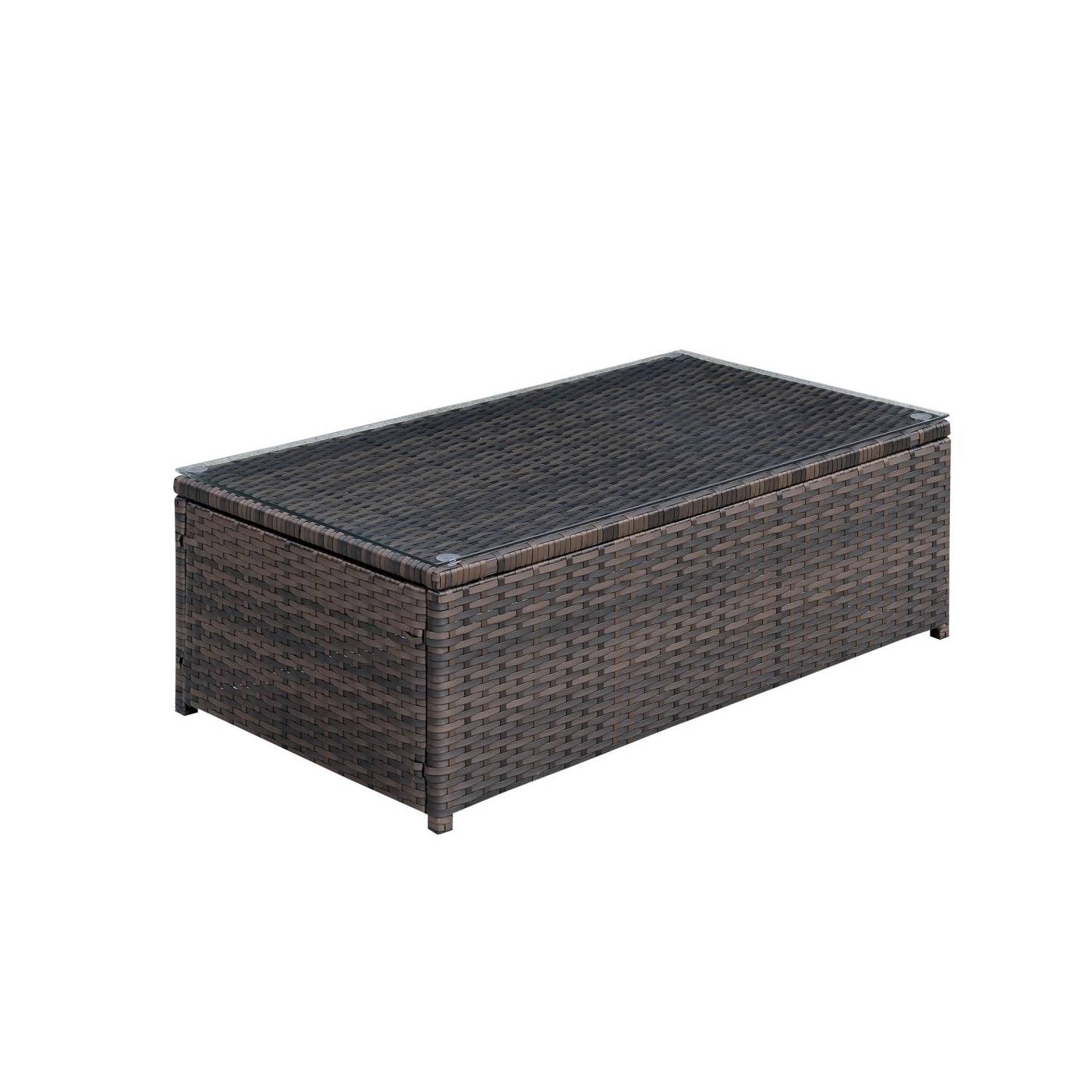 Rectangular Faux Rattan And Aluminum Coffee Table With Glass Top, Brown By Benzara | Coffee Tables | Modishstore
