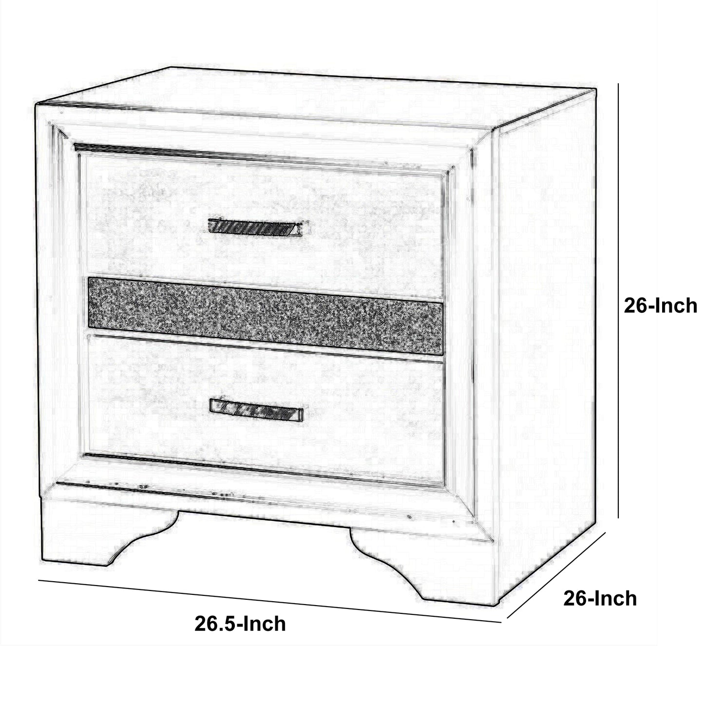 Nightstand With 2 Drawers And Rhinestone Pull Handles, Black And Silver By Benzara | Nightstands | Modishstore - 5