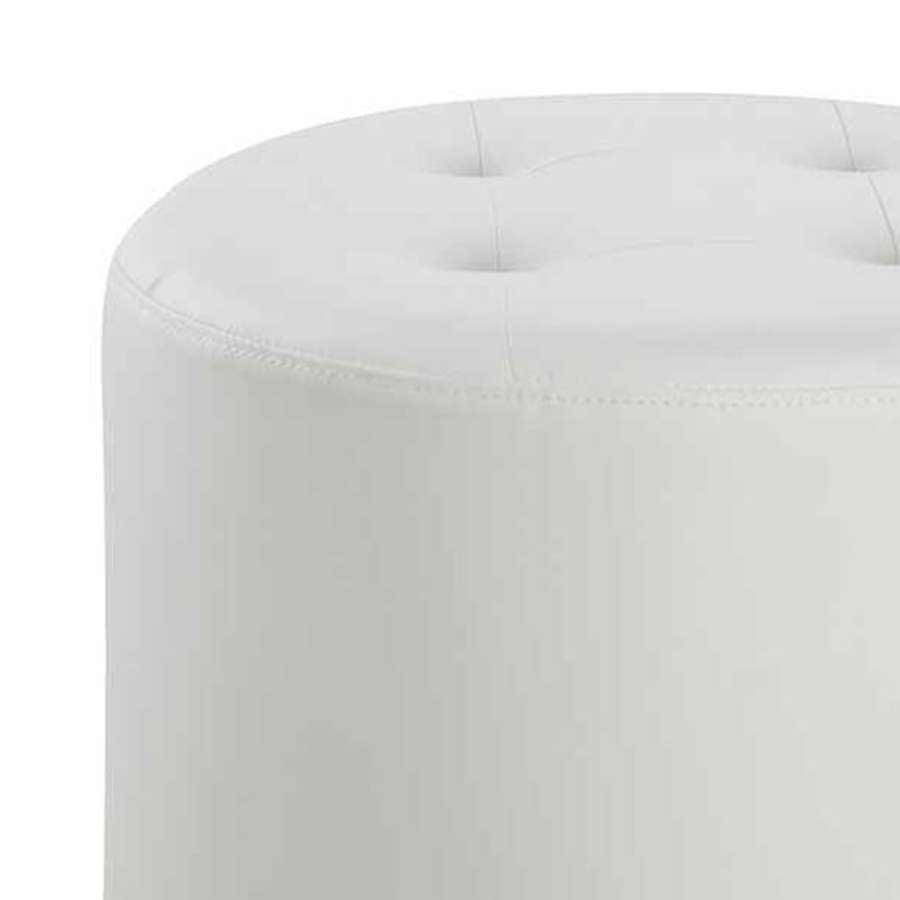 Round Leatherette Swivel Ottoman With Tufted Seat, White And Black By Benzara | Ottomans | Modishstore - 4