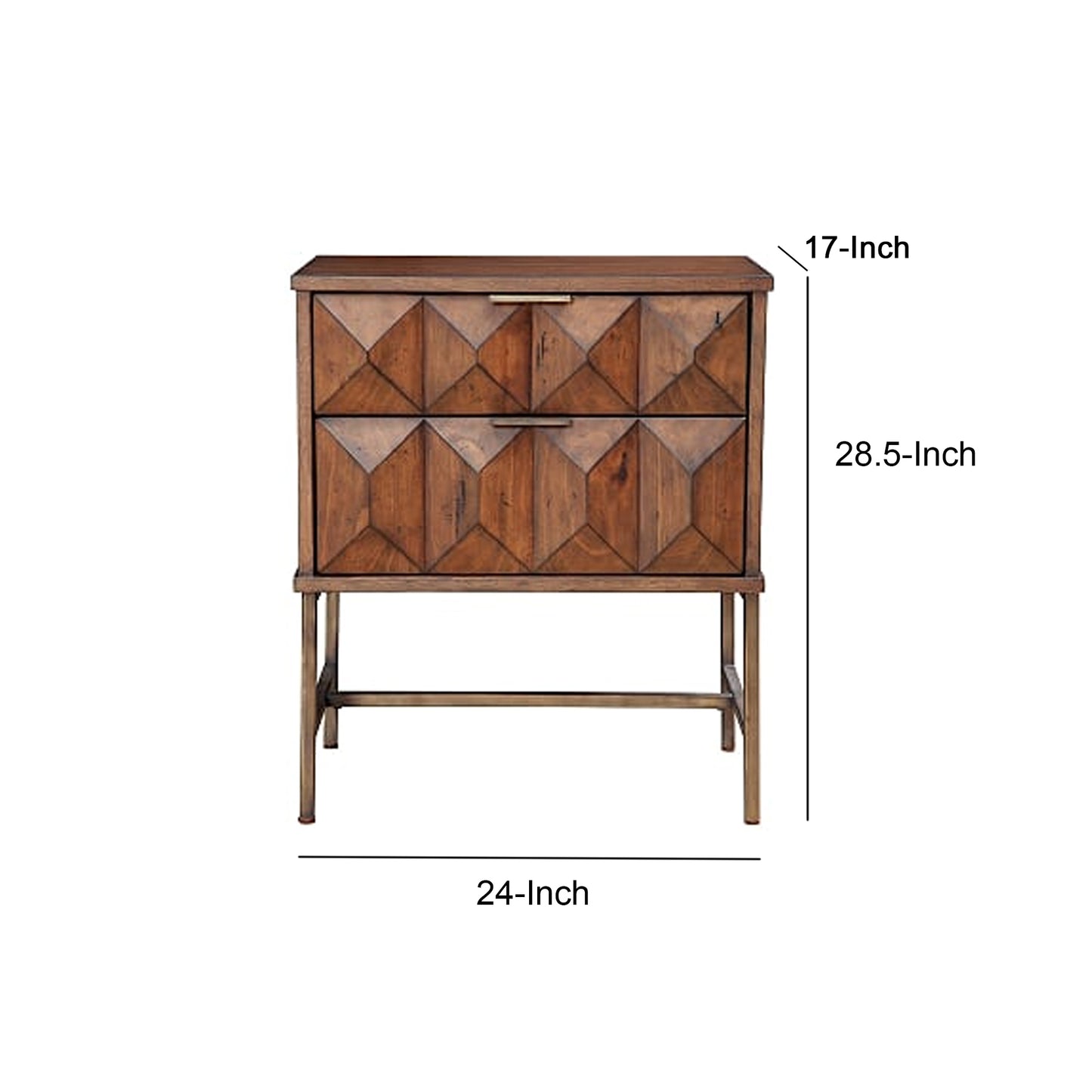 2 Drawer Nightstand With Honeycomb Design And Metal Legs, Brown By Benzara | Nightstands | Modishstore - 5