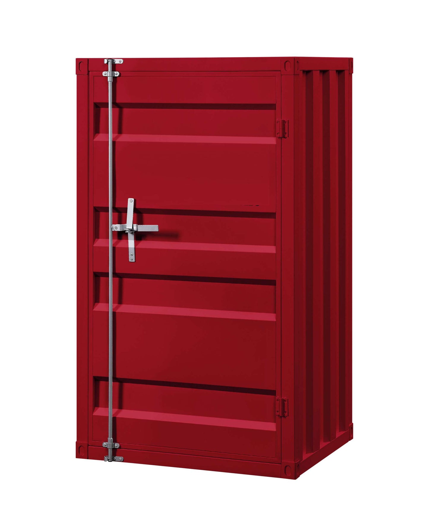 Industrial Style Metal Base Single Door Chest With Slated Pattern, Red By Benzara | Cabinets | Modishstore