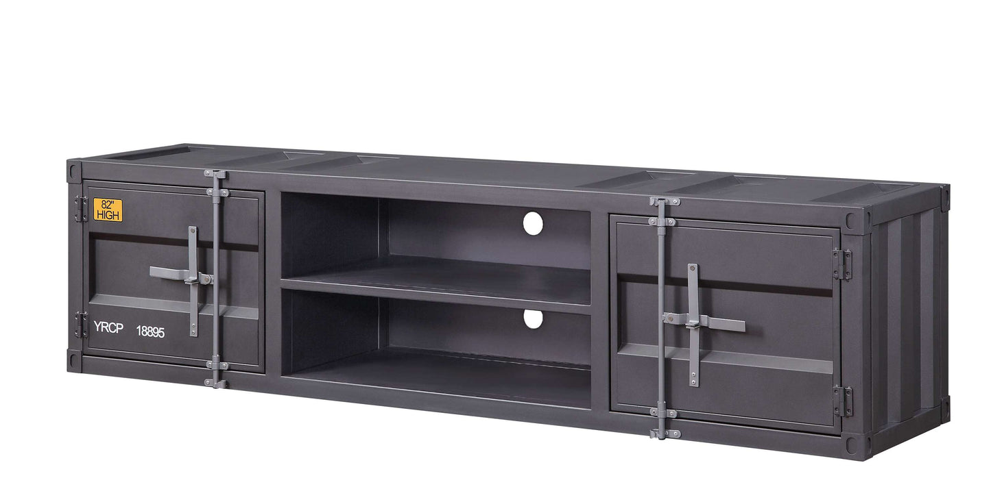 Industrial Container Style Tv Stand With Two Open Shelves, Gray By Benzara | Cabinets | Modishstore