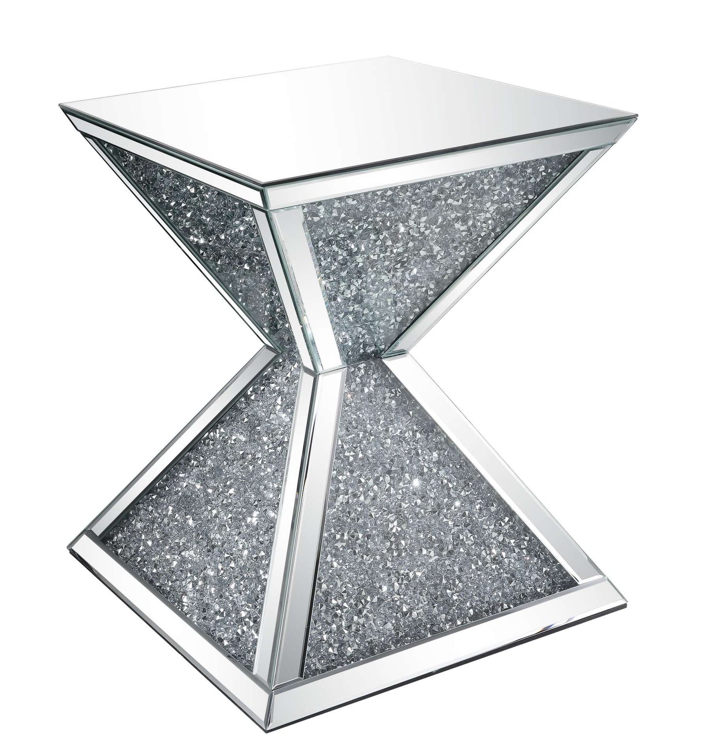 Sparkling End Table With Faux Diamonds Inlay , Silver And Clear By Benzara | Side Tables | Modishstore