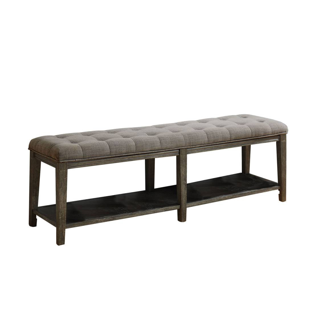 Traditional Bench With Button Tufted Seat And Open Bottom Shelf, Gray By Benzara | Benches | Modishstore
