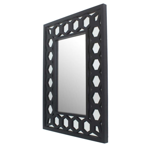Rectangular Wooden Dressing Mirror With Lattice Pattern Design, Black By Benzara | Mirrors |  Modishstore 