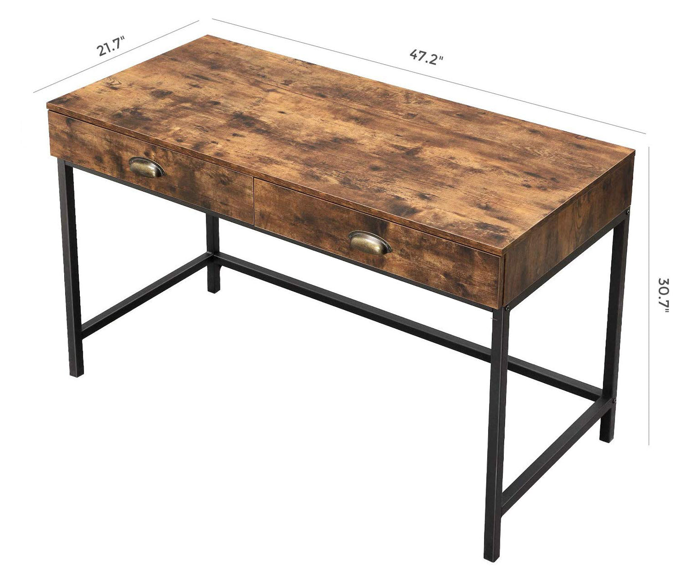 Industrial Grained Wooden Computer Desk With 2 Drawers, Brown And Black By Benzara | Desks | Modishstore - 5