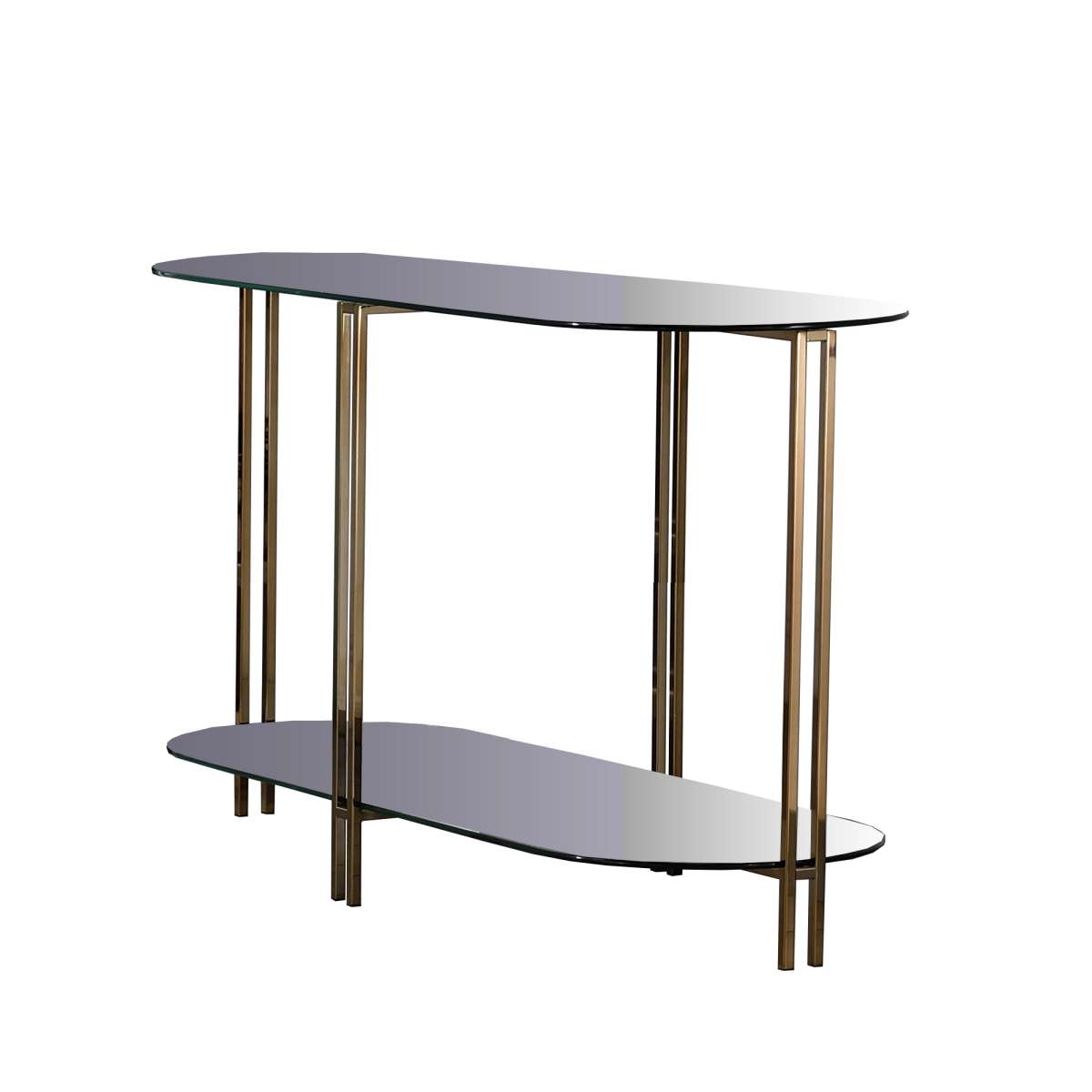 Sofa Table With Glass Top And Open Bottom Glass Shelf, Gold By Benzara | Console Tables | Modishstore