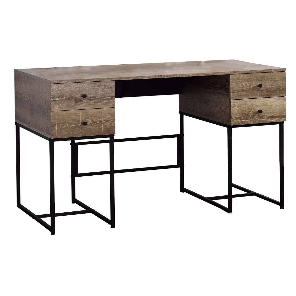 Wooden Desk With 4 Drawers And Tubular Metal Support, Brown And Black By Benzara | Desks | Modishstore
