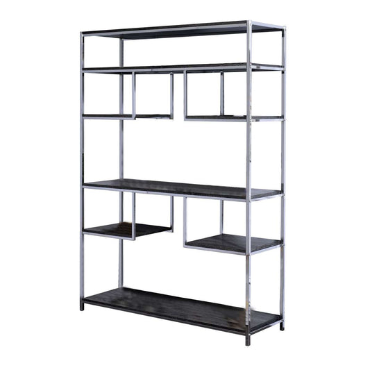 Etagere Bookshelf With 7 Shelves And Geometric Pattern,Silver And Dark Gray By Benzara | Bookcases |  Modishstore 