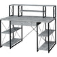 Metal Desk With 4 Open Bottom Shelves And Bookcase Hutch, Gray And Black By Benzara | Desks |  Modishstore  - 5