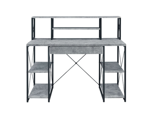 Metal Desk With 4 Open Bottom Shelves And Bookcase Hutch, Gray And Black By Benzara | Desks |  Modishstore 