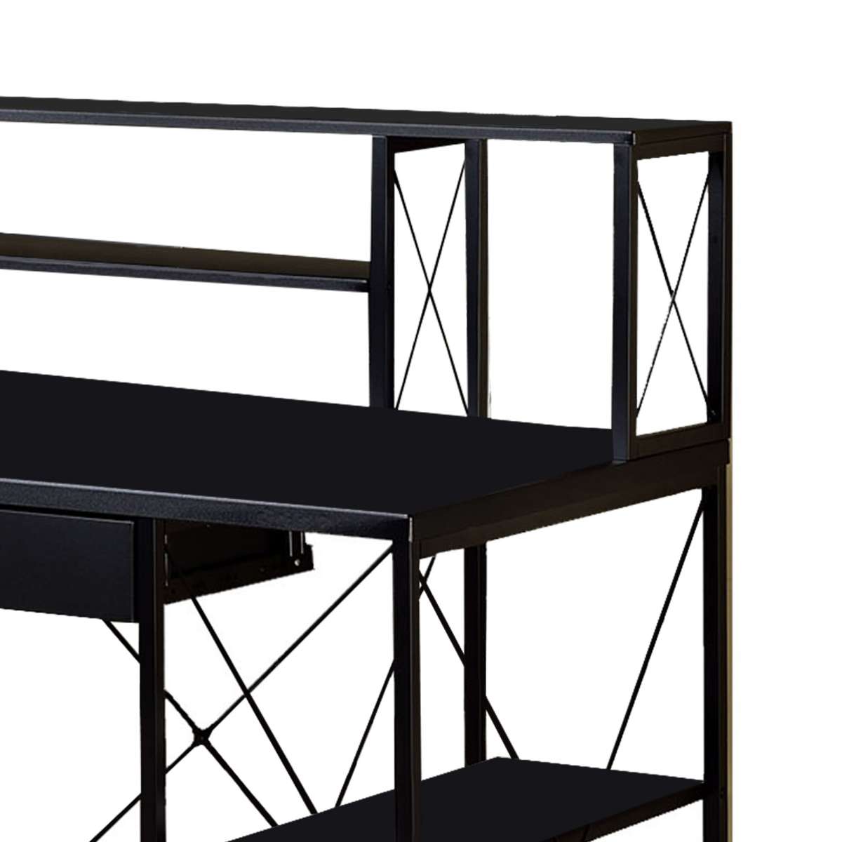 Industrial Style Desk With 4 Open Selves And Bookcase Hutch, Black By Benzara | Desks | Modishstore - 5