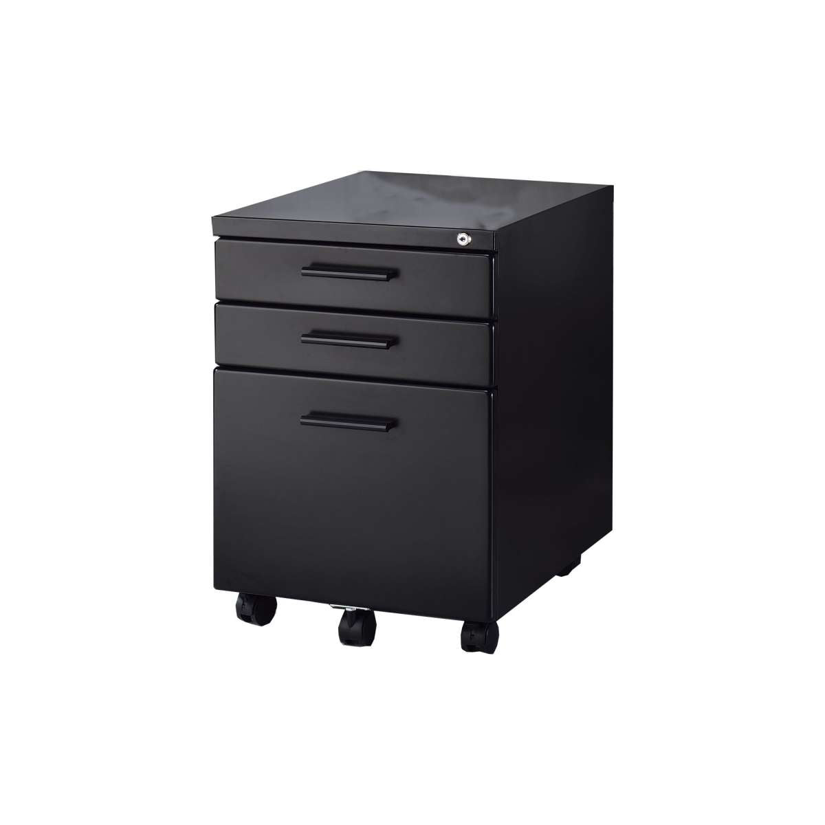 Contemporary Style File Cabinet With Lock System And Caster Support, Black By Benzara | Cabinets | Modishstore