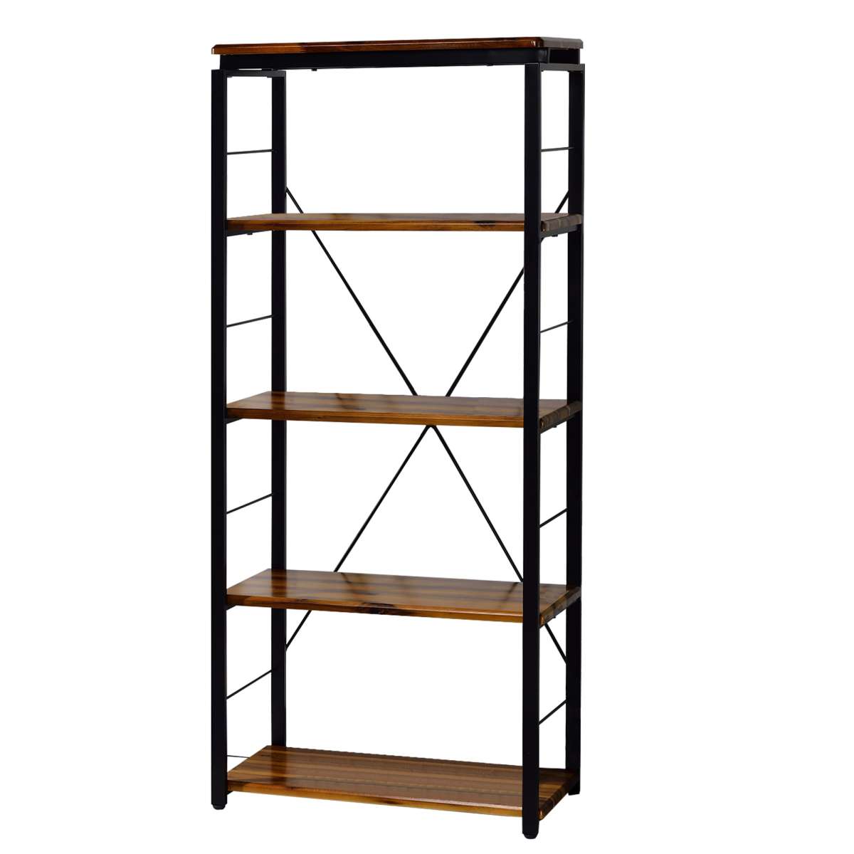 Industrial Bookshelf With 4 Shelves And Open Metal Frame, Brown And Black By Benzara | Bookcases | Modishstore