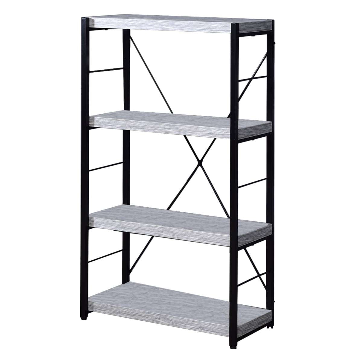 Industrial Bookshelf With 4 Shelves And Open Metal Frame, White And Black By Benzara | Bookcases | Modishstore