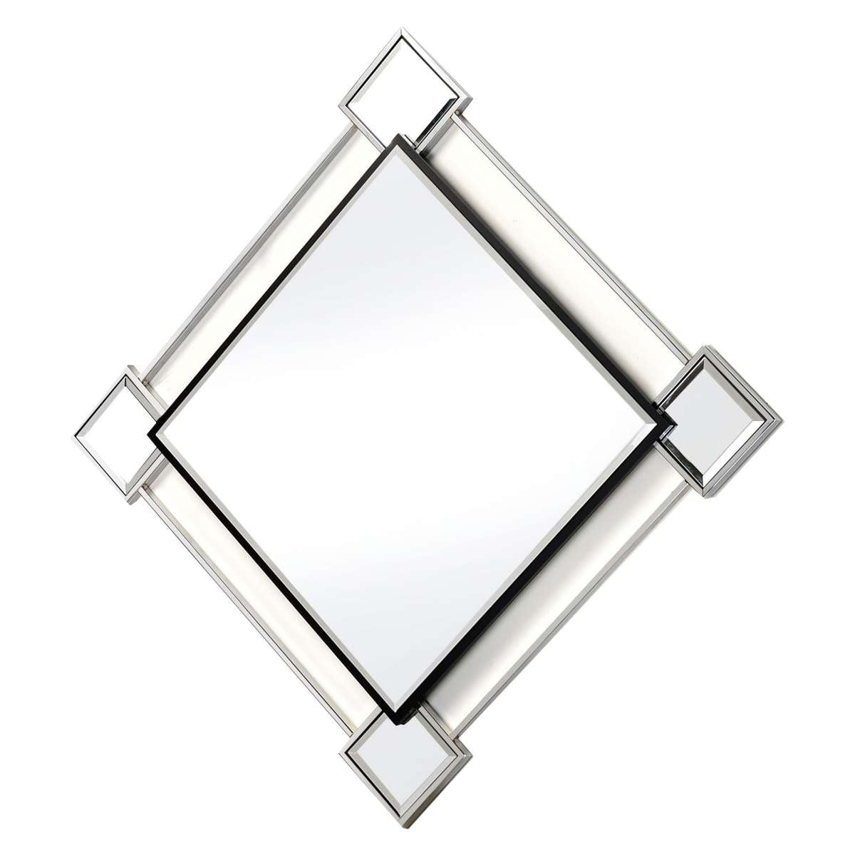 Diamond Shaped Beveled Accent Wall Mirror With Mirror Inserts, Silver By Benzara | Mirrors | Modishstore