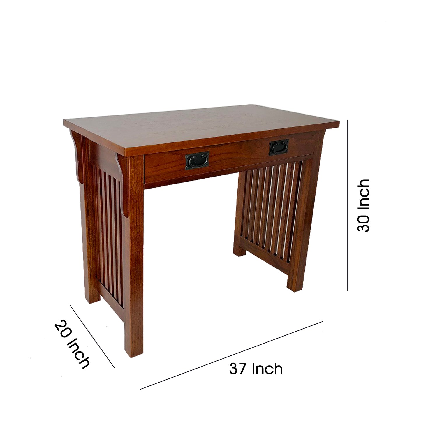 Wooden Frame Writing Desk With 1 Drawer And Slatted Sides, Brown By Benzara | Desks | Modishstore - 5