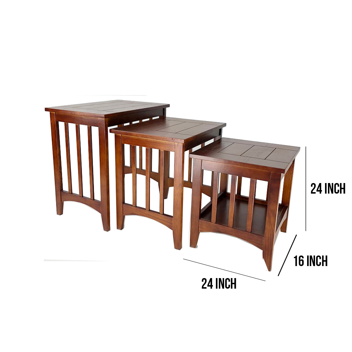 3 Piece Nesting Table With Plank Tabletop And Slatted Sides, Oak Brown By Benzara | Accent Tables | Modishstore - 5