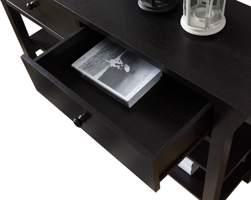 Two Drawer Console Table With Two Open Shelves And Block Legs, Dark Brown By Benzara | Console Tables | Modishstore - 4
