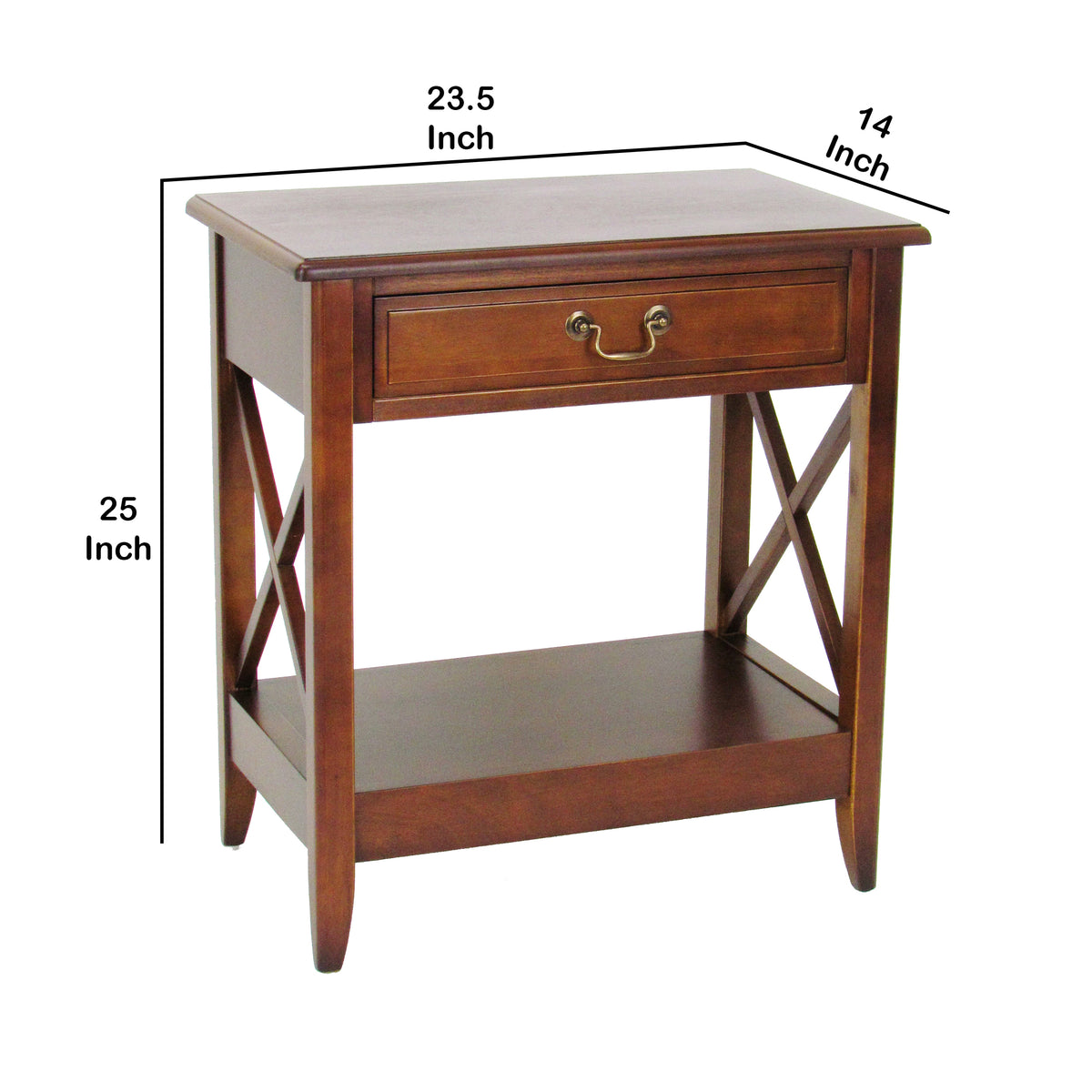 Transitional Style Nightstand With 1 Drawer And X Shape Sides, Brown By Benzara | Nightstands | Modishstore - 5