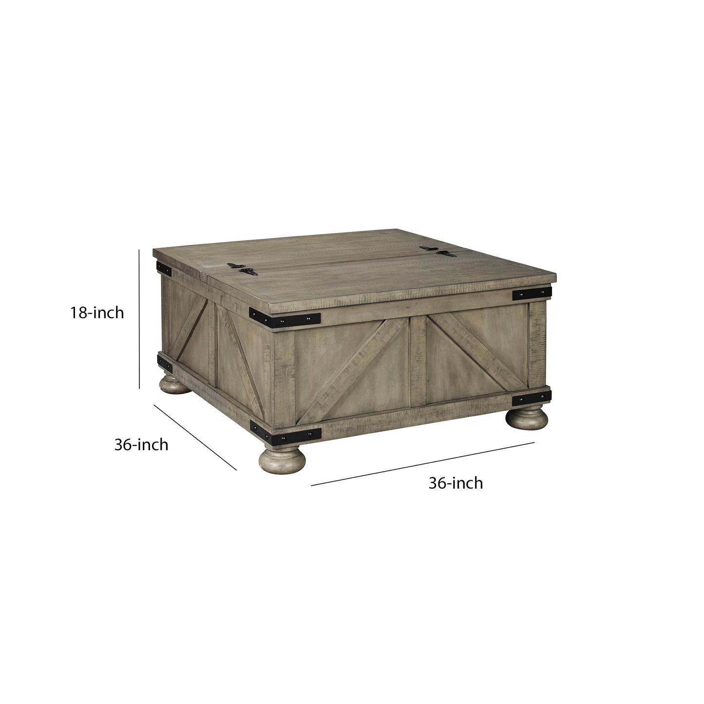 Farmhouse Cocktail Table With Lift Top Storage And Crossbuck Details, Gray By Benzara | Coffee Tables | Modishstore - 5