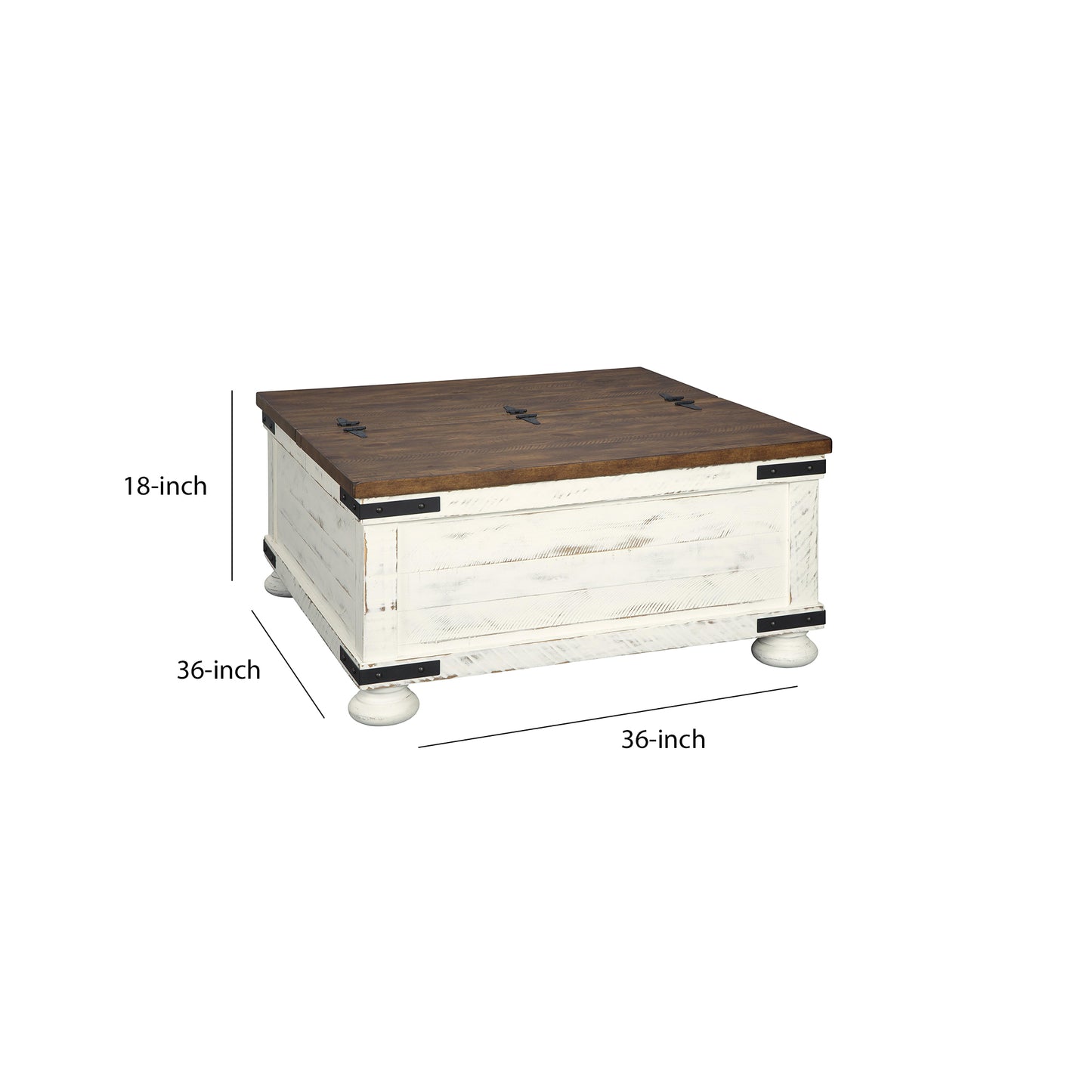 Farmhouse Two Tone Cocktail Table With Lift Top Storage, Brown And White By Benzara | Coffee Tables | Modishstore - 5